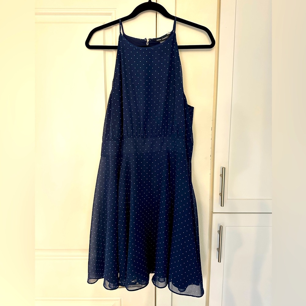 Navy Blue and White Polka Dot Dress